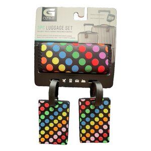 G Force 3 Pc Luggage Tags & Gripper Colorful Traveler Gift Suitcase ID Polka Dot